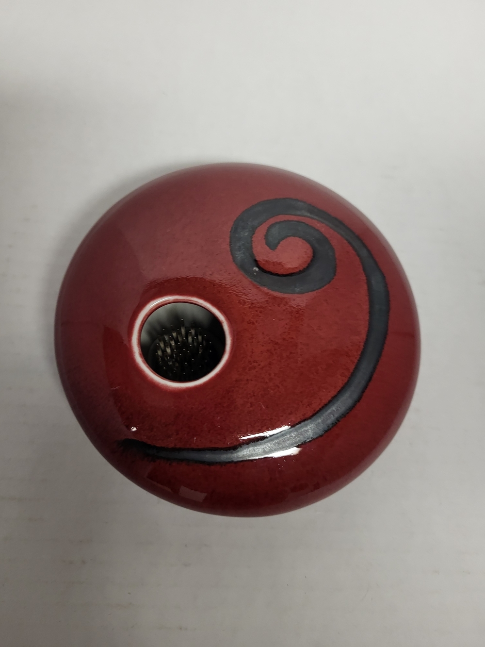 Ikebana Vase By Coyote Roadhouse With Flower Frog Maroon Pottery Modern